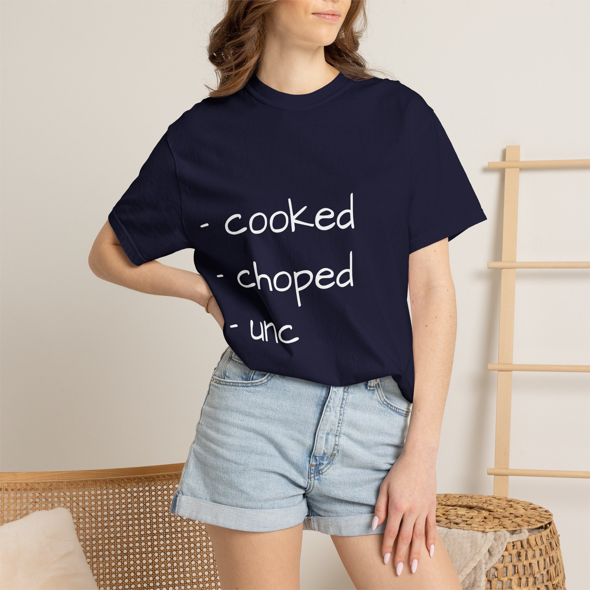 T-Shirt — "cooked • choped • unc" Minimalist List Graphic Tee