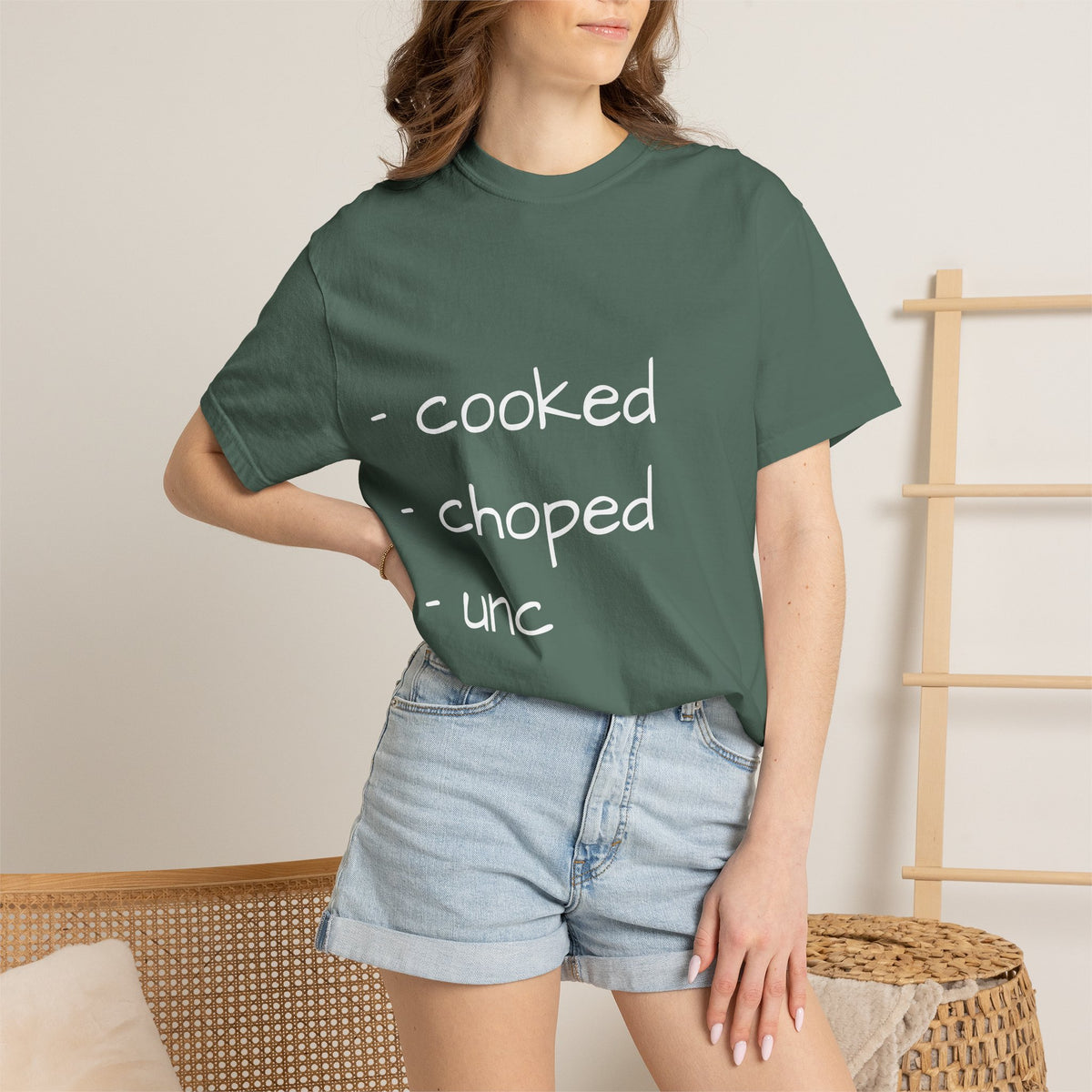 T-Shirt — "cooked • choped • unc" Minimalist List Graphic Tee
