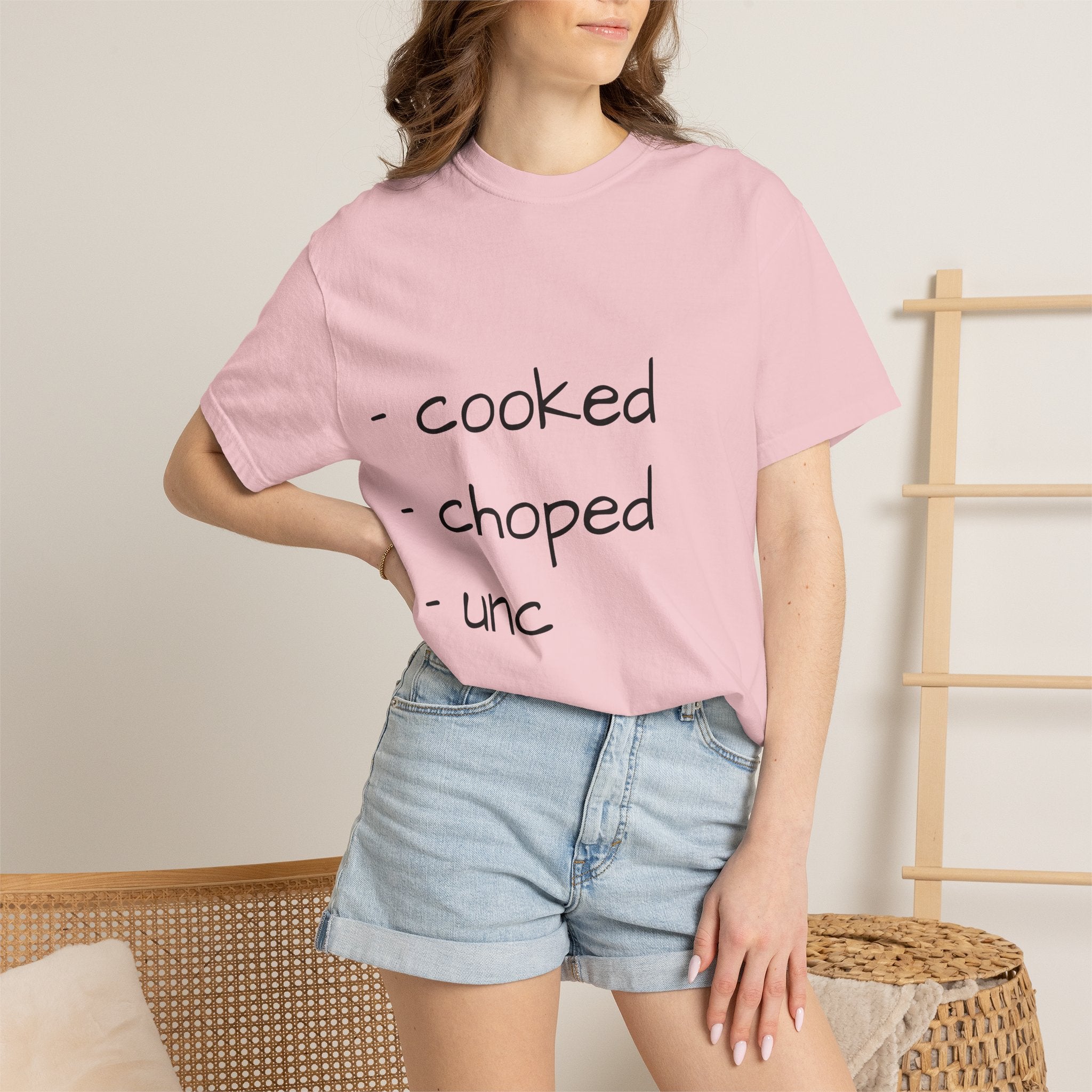 T-Shirt — "cooked • choped • unc" Minimalist List Graphic Tee