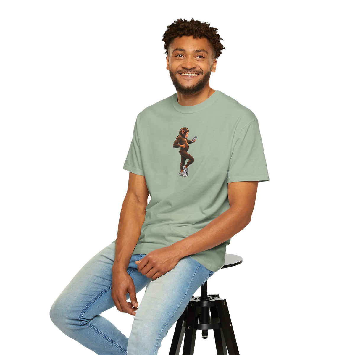 Little Monkey Holding Phone Graphic T-Shirt