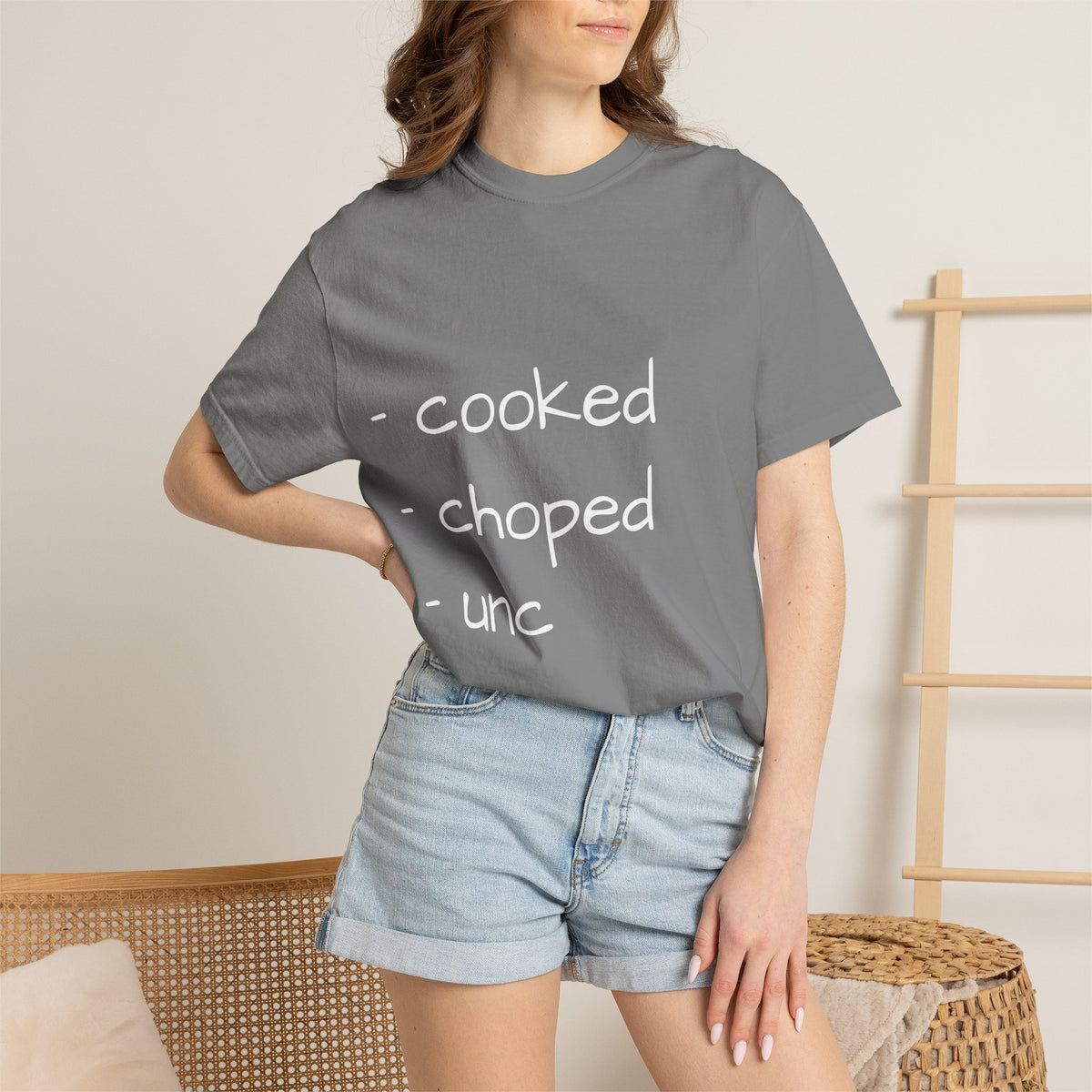 T-Shirt — "cooked • choped • unc" Minimalist List Graphic Tee