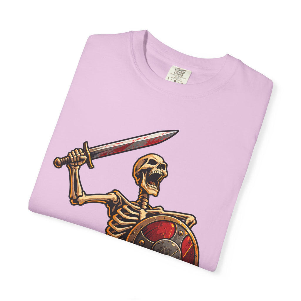 Skeleton Warrior T-Shirt — "RAAAAAH!!!" Sword & Shield Graphic