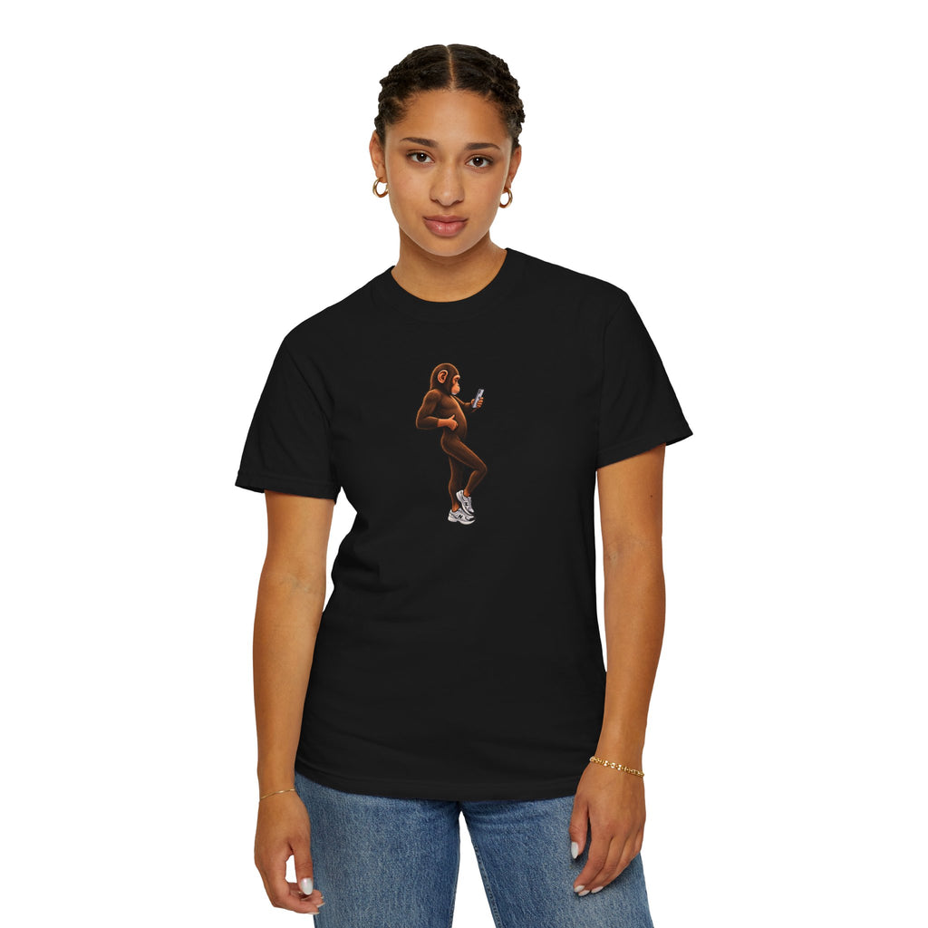 Little Monkey Holding Phone Graphic T-Shirt