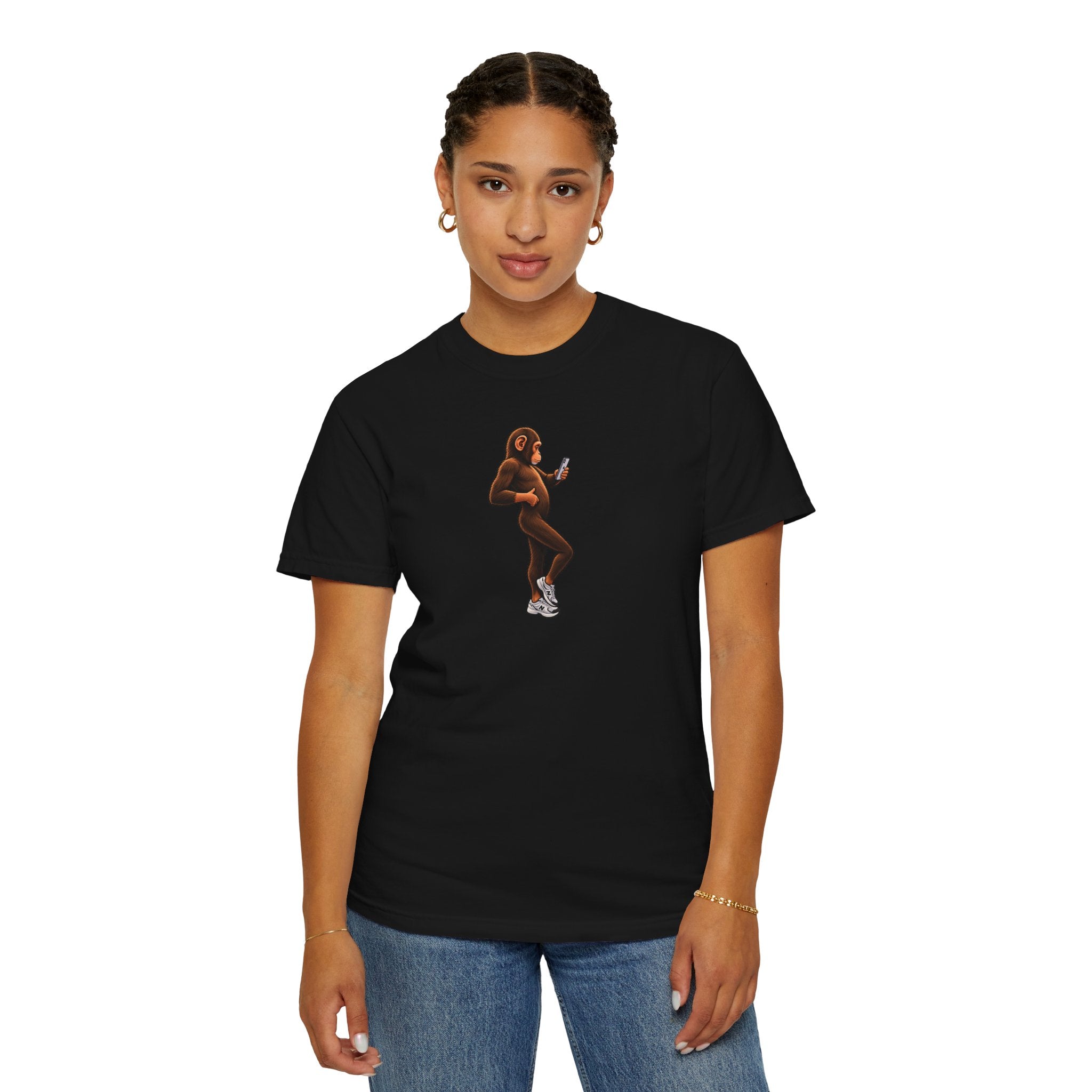 Little Monkey Holding Phone Graphic T-Shirt