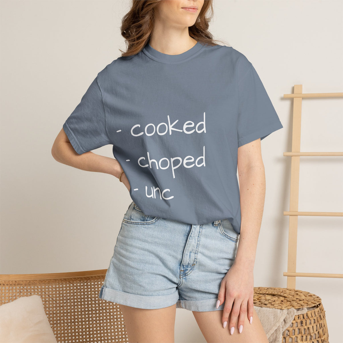 T-Shirt — "cooked • choped • unc" Minimalist List Graphic Tee