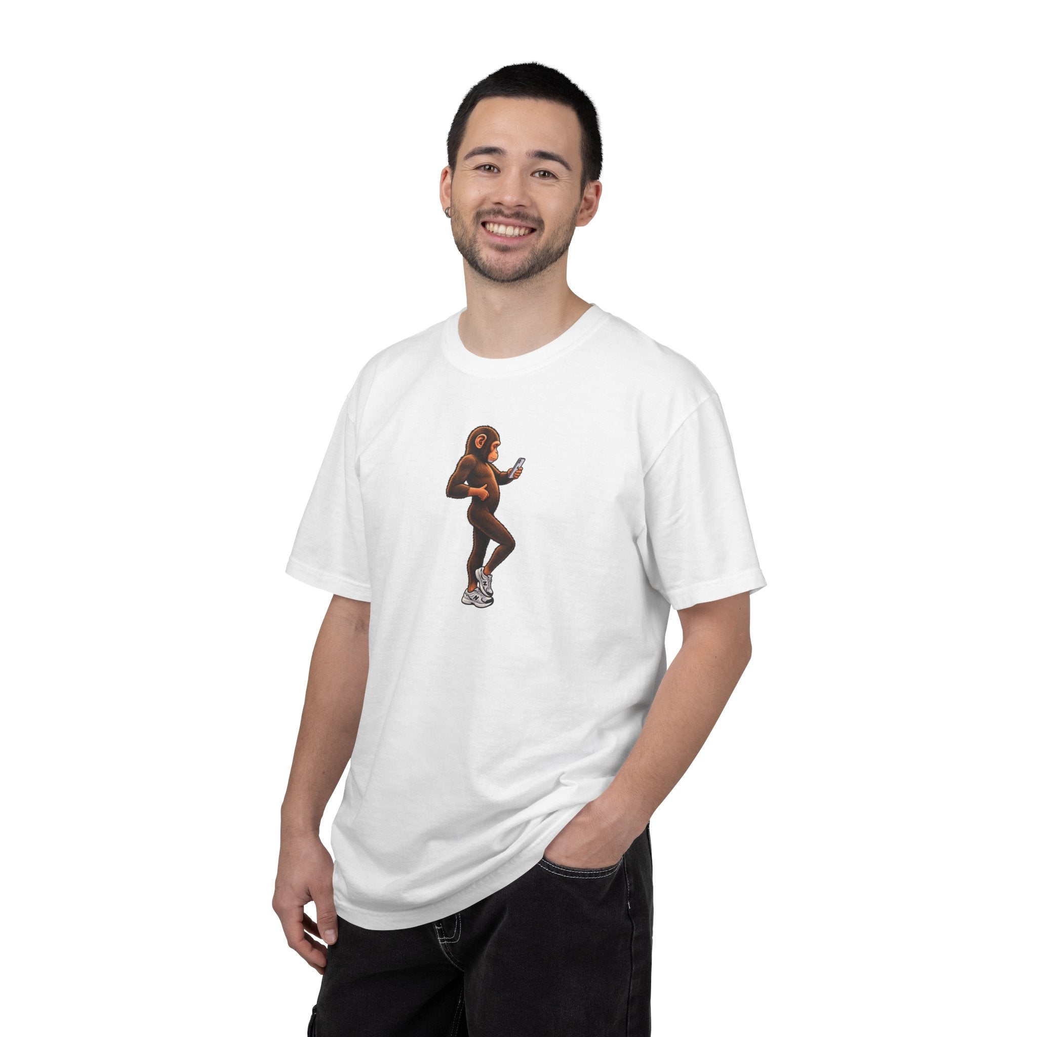 Little Monkey Holding Phone Graphic T-Shirt