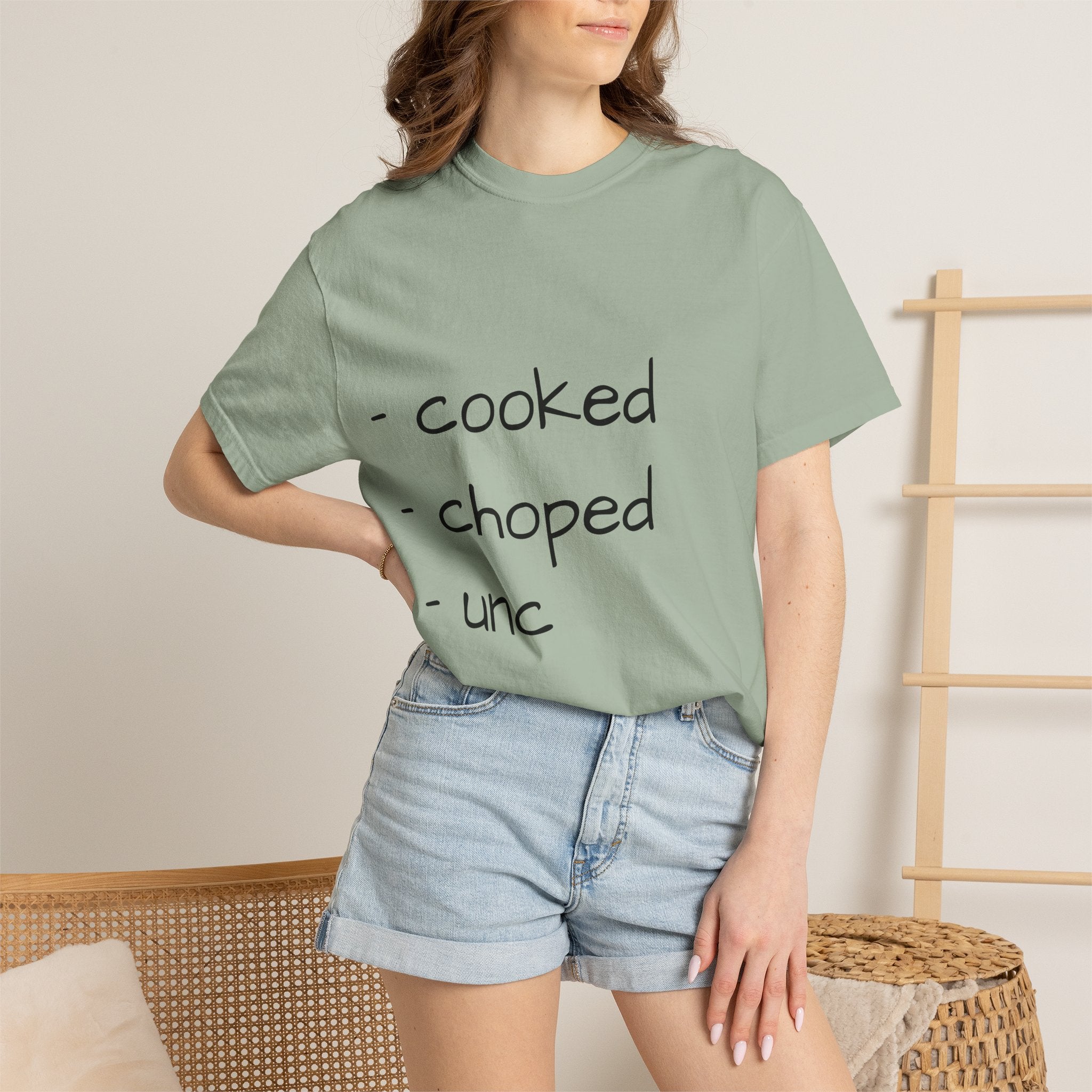 T-Shirt — "cooked • choped • unc" Minimalist List Graphic Tee