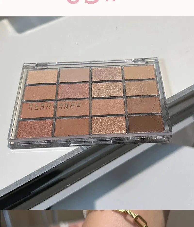 "HERORANGE 16-Color Eyeshadow Palette: Waterproof Pearlescent, Matte, and Glitter Shades for Earthy Looks"