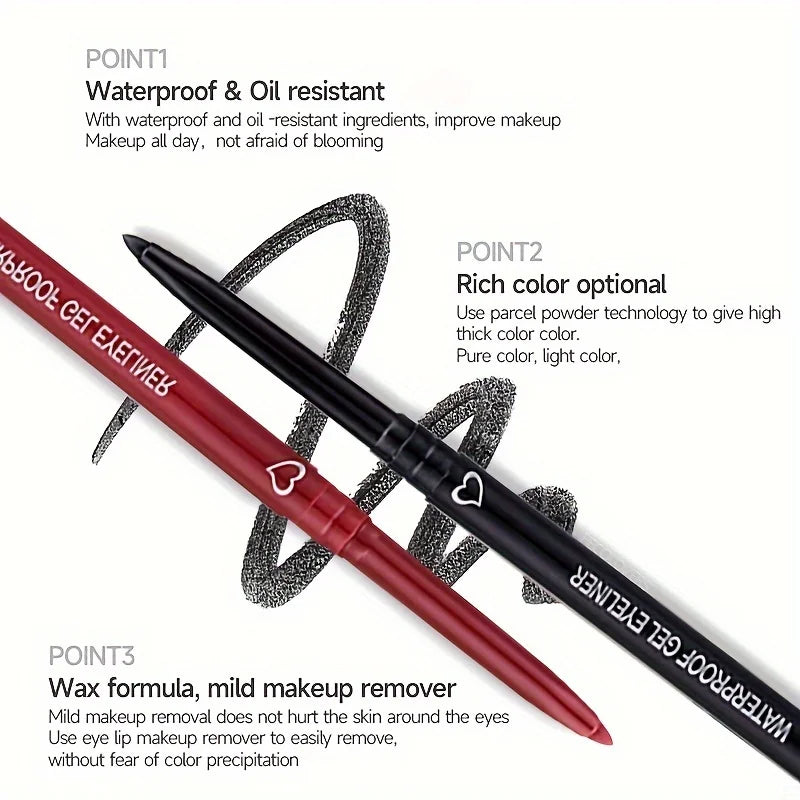 "2-in-1 Eyeliner & Lip Liner Gel Pencil: Waterproof, Long-Lasting, Available in 6 Colors"