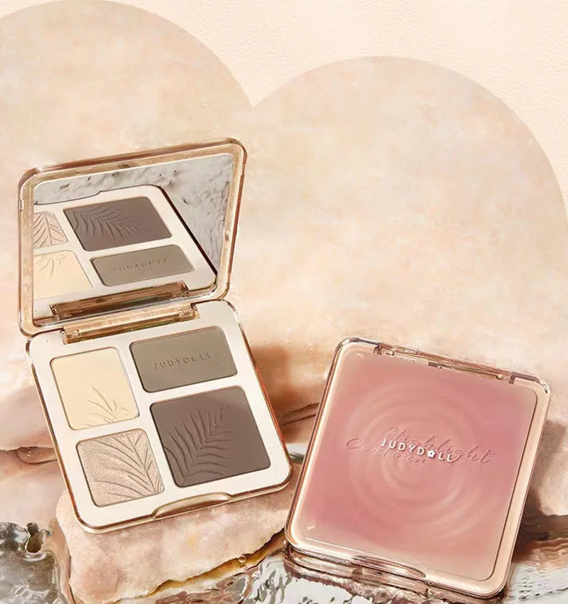 "Judydoll Facial Highlighter Makeup Palette: Matte Shadows & Shimmer Powders for Brightening and Contouring"