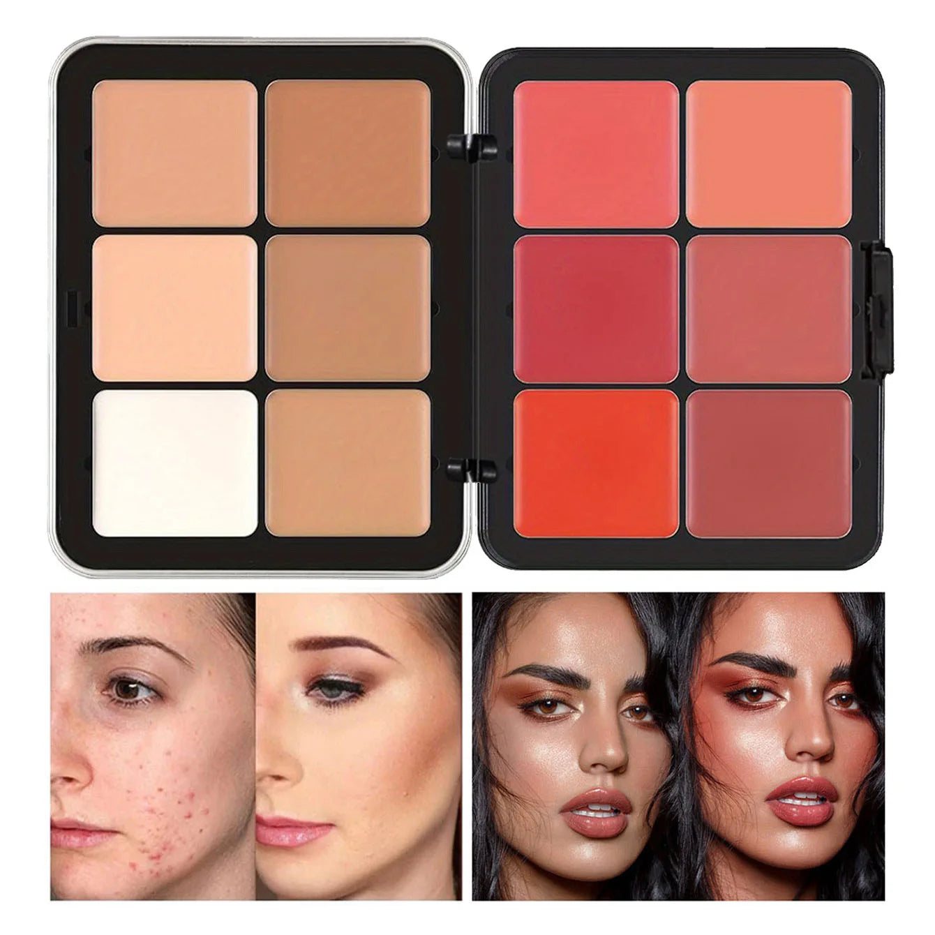 "12-Color All-in-One Concealer & Blush Palette: Matte Highlight & Contour Cream"