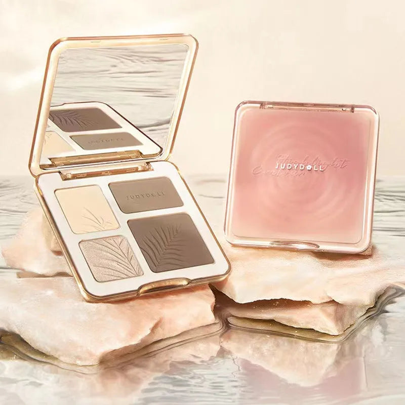 "Judydoll Facial Highlighter Makeup Palette: Matte Shadows & Shimmer Powders for Brightening and Contouring"