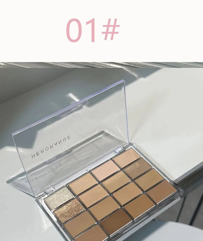 "HERORANGE 16-Color Eyeshadow Palette: Waterproof Pearlescent, Matte, and Glitter Shades for Earthy Looks"