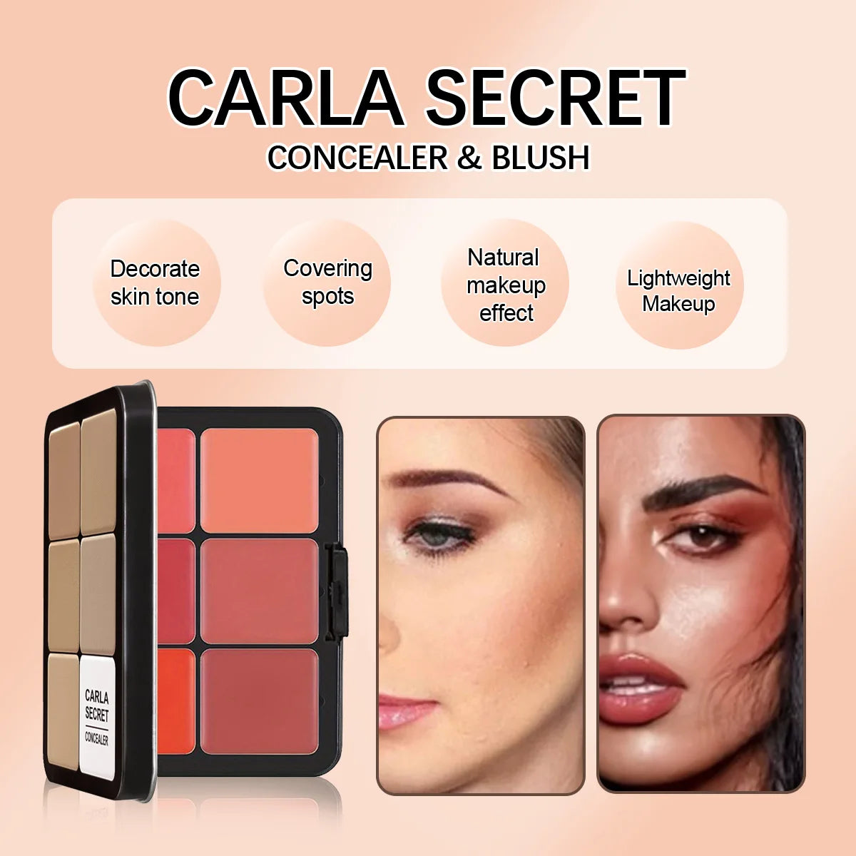 "12-Color All-in-One Concealer & Blush Palette: Matte Highlight & Contour Cream"