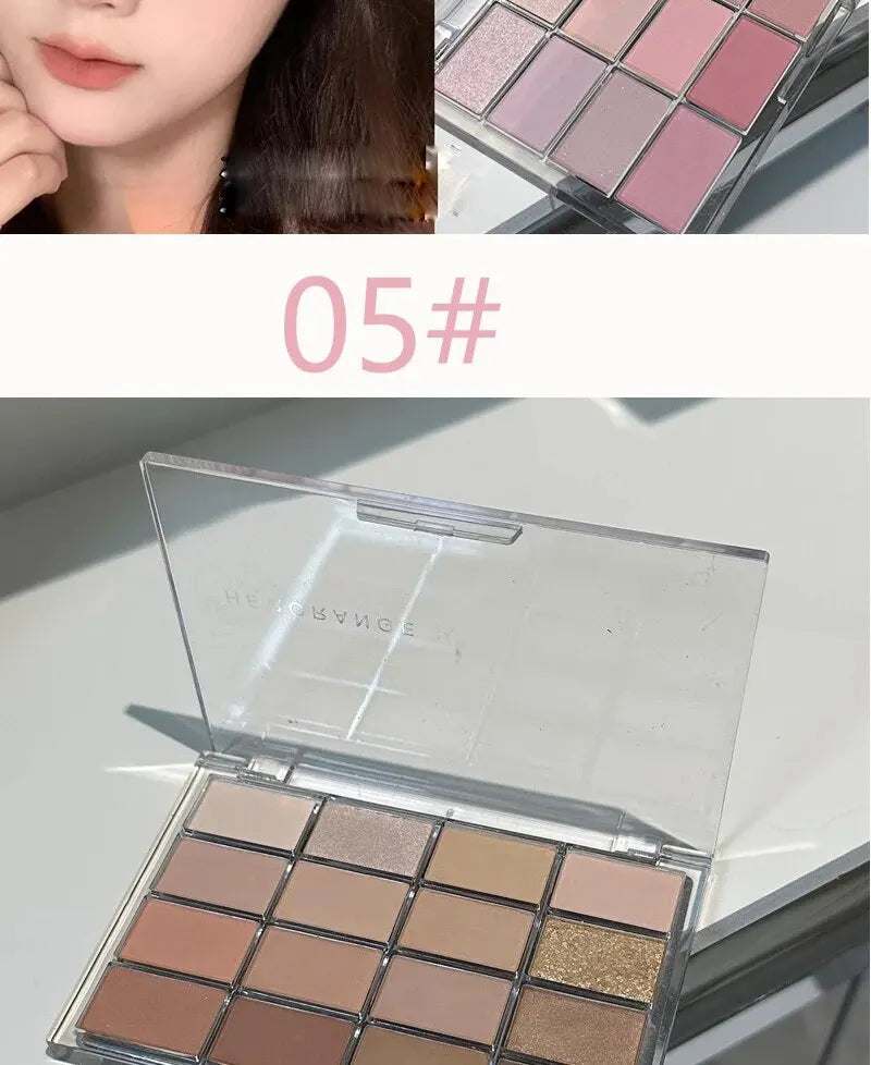 "HERORANGE 16-Color Eyeshadow Palette: Waterproof Pearlescent, Matte, and Glitter Shades for Earthy Looks"