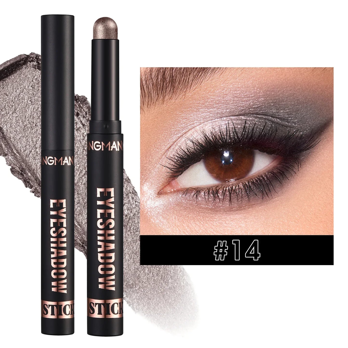 "Smoky Dark Blue Eyeshadow Pencil: Waterproof Pearlescent Stick with 16 Metallic Glitter Shades"