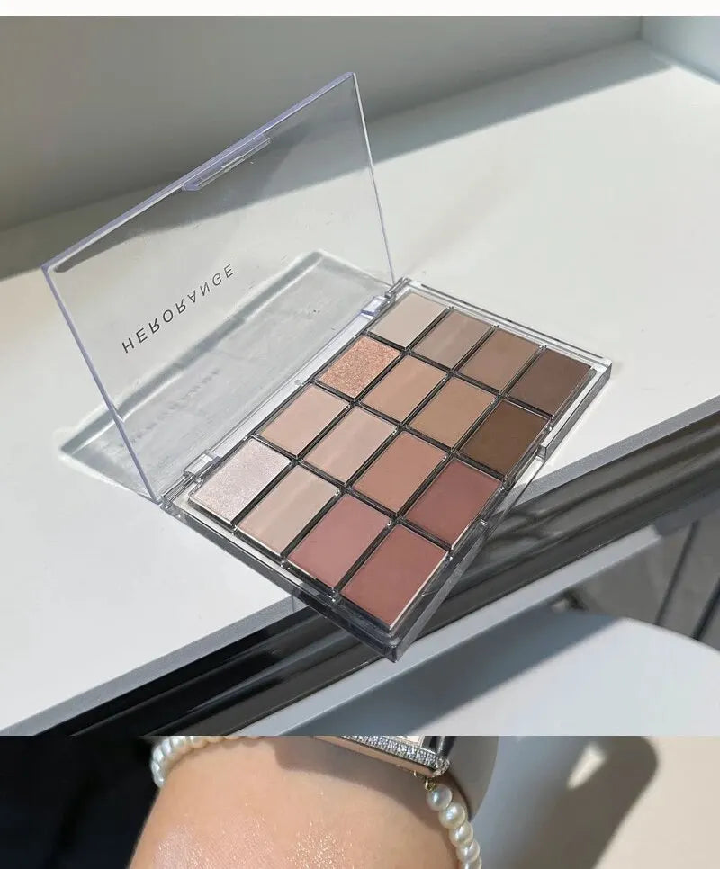 "HERORANGE 16-Color Eyeshadow Palette: Waterproof Pearlescent, Matte, and Glitter Shades for Earthy Looks"